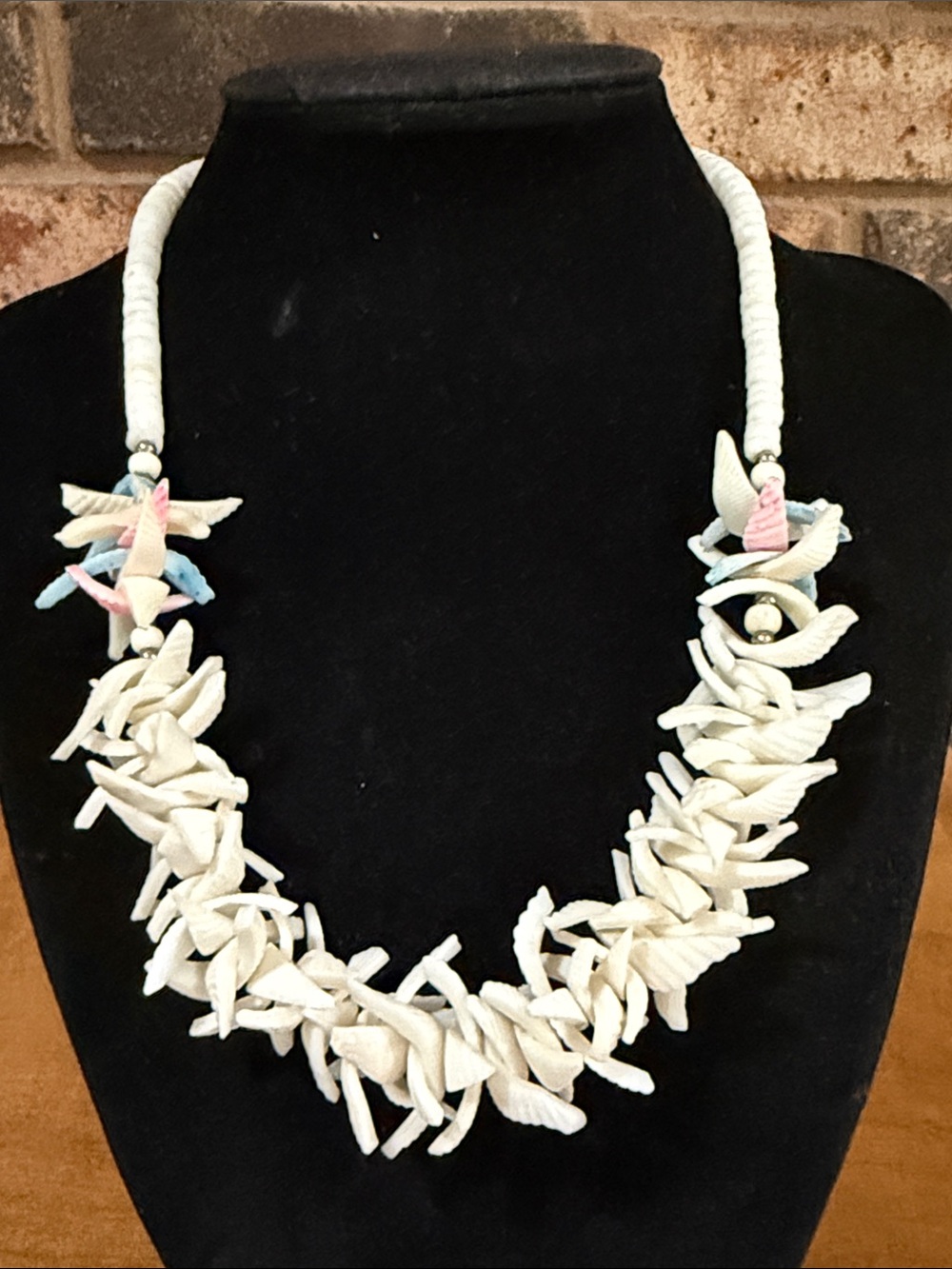Vintage Puka Shell and Shell Pieces with pastel pink blue accent necklace